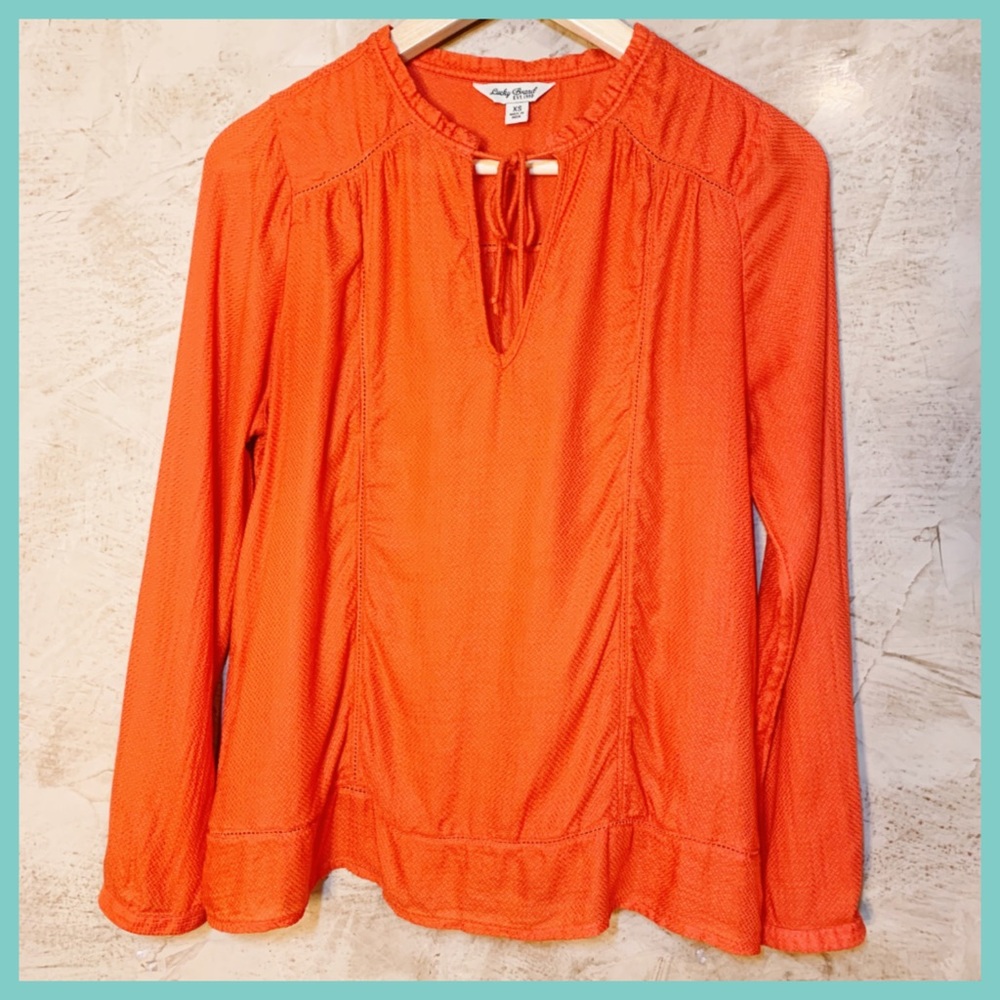 Lucky Brand Boho Tie Neck Knit Peasant Blouse - Picture 1 of 8